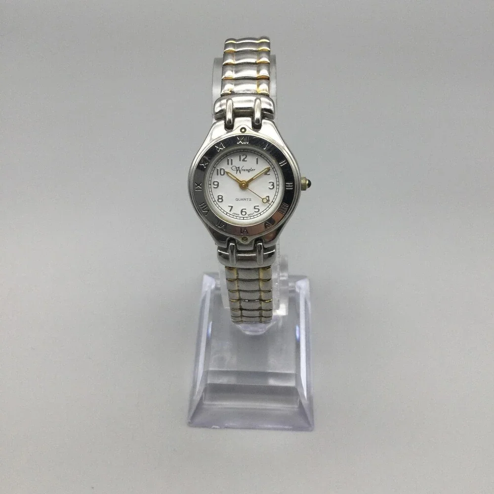 Wrangler Womens Watch 25mm White Dial Two Tone Stretch Band 1285 New Battery